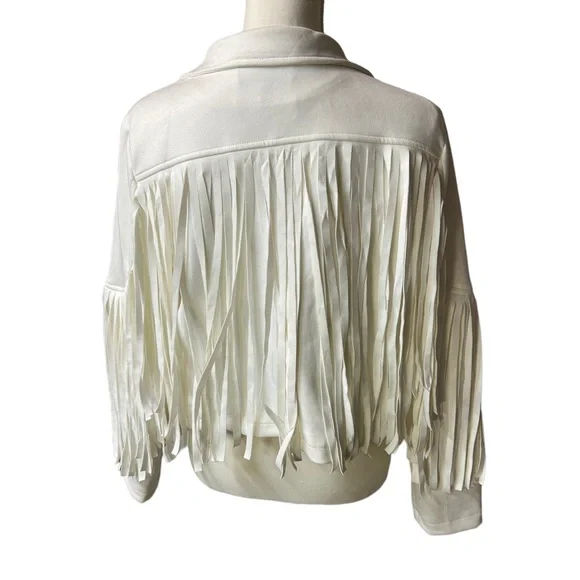 CHARTOU Women's Chic Cropped Tassel Fringe Faux Suede Moto Jacket NWT - Picture 8 of 13
